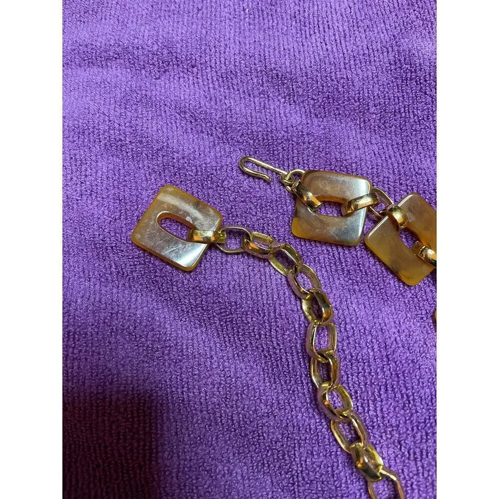 Brown Faux Amber Stone & Gold Chain Necklace 15